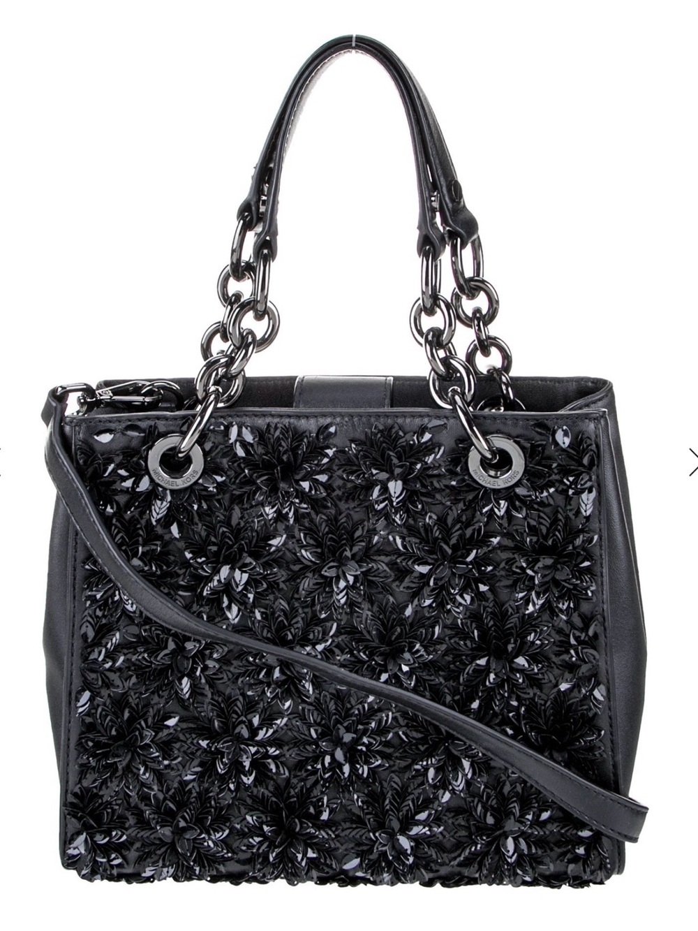 Michael Kors Flora Burst Black Leather Studded Shoulder Bag GORGEOUS
